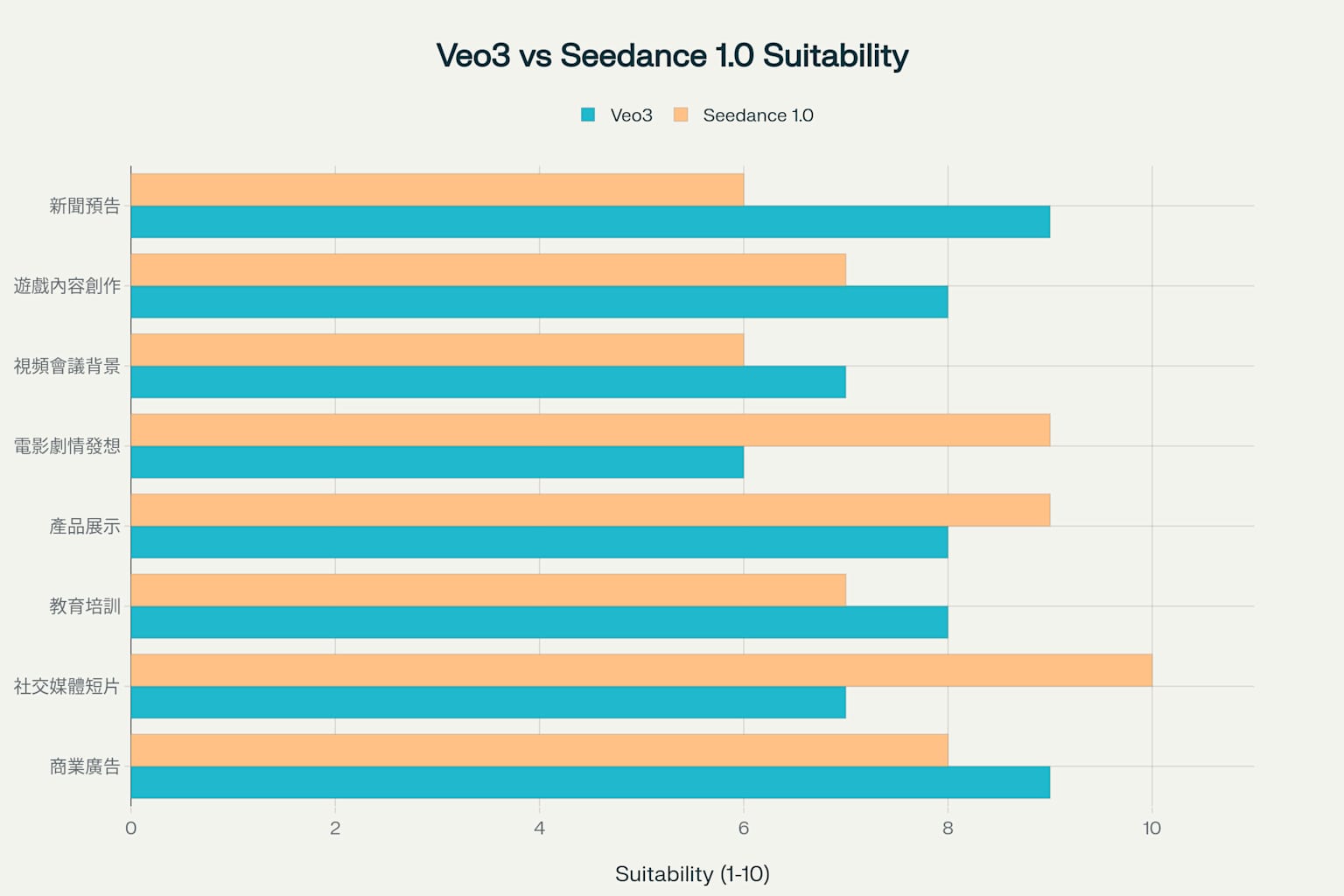 Veo3 vs Seedance 1.0：各應用場景適用性評分