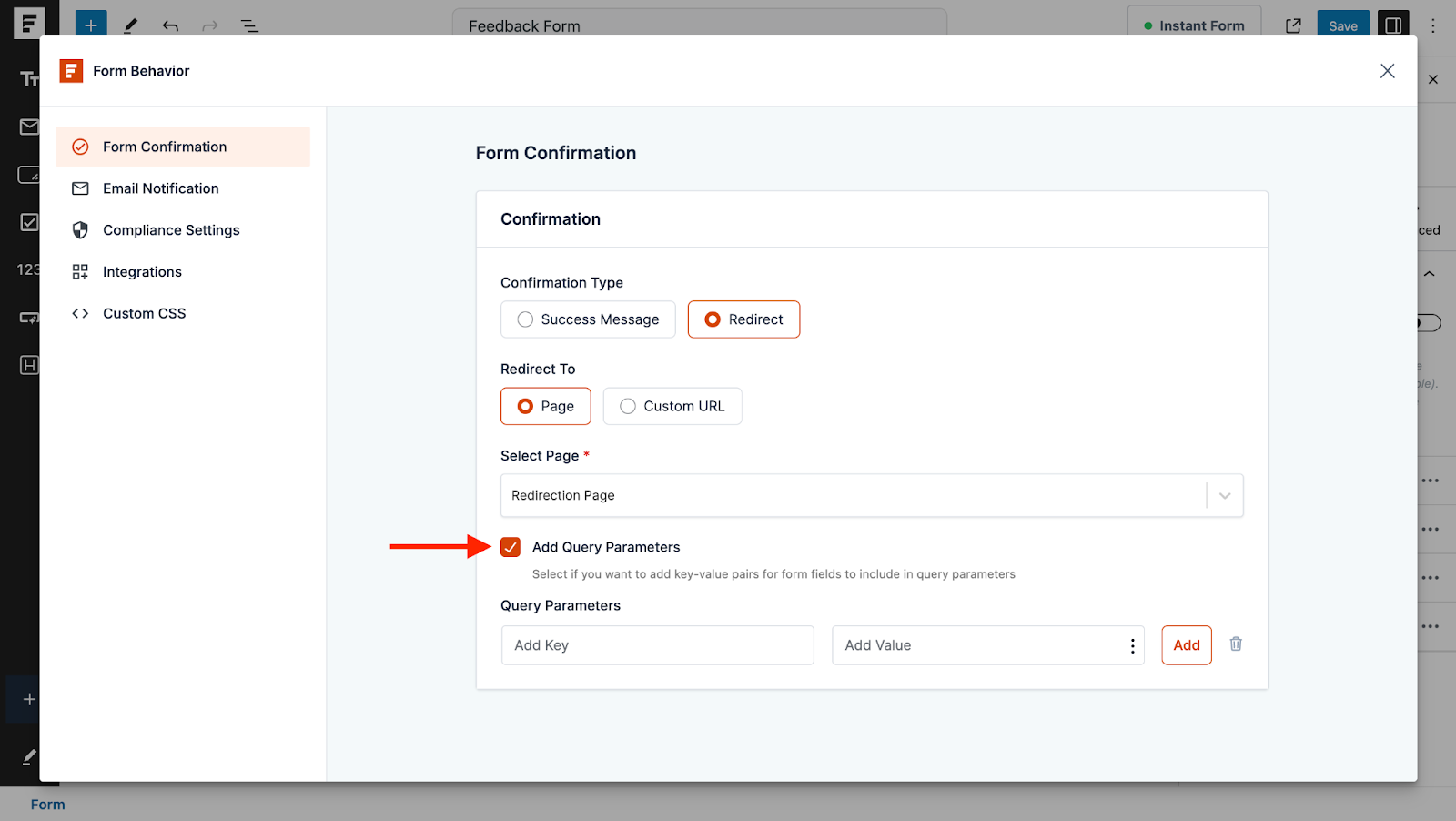 enable the add query parameters checkbox