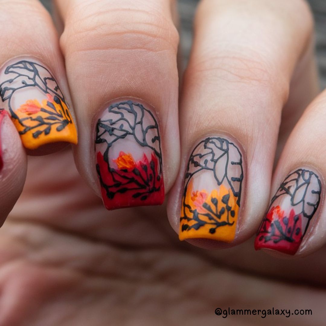 Bold Fall Nail Art Designs Having Negative Space Fall Designs
