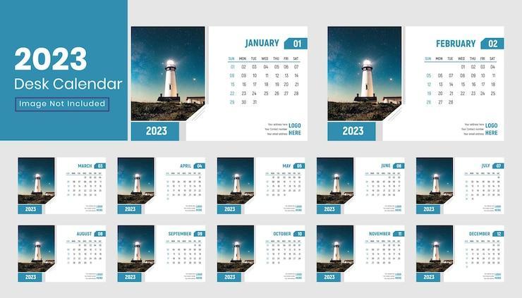 Desk calendar template for 2023