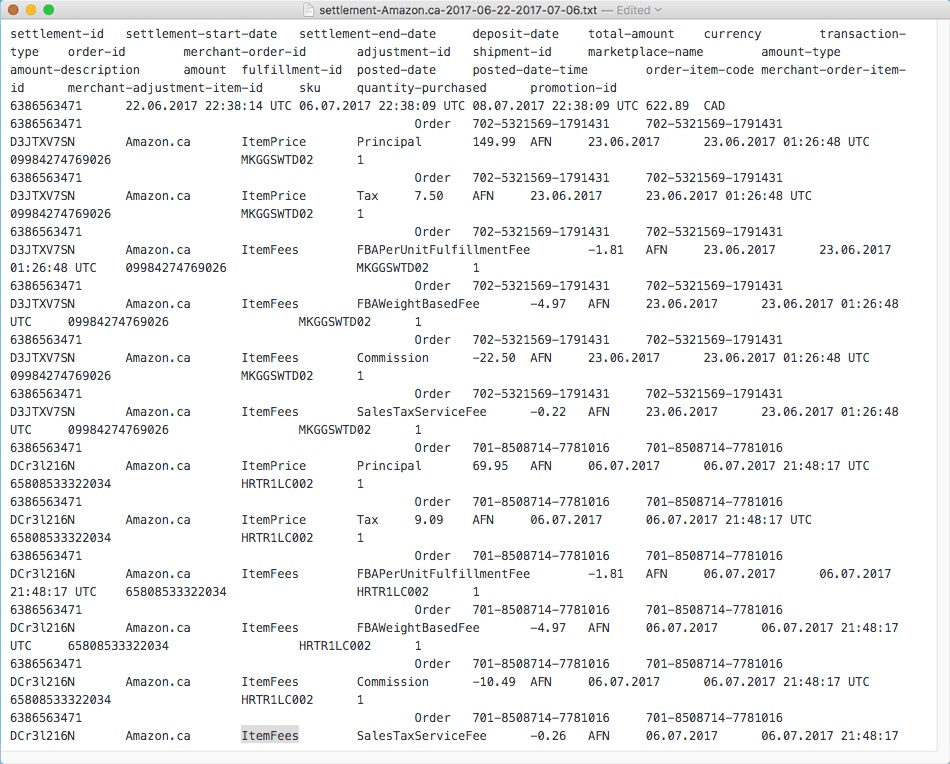 An example of a report spreadsheet from a sales channel with thousands of rows of data