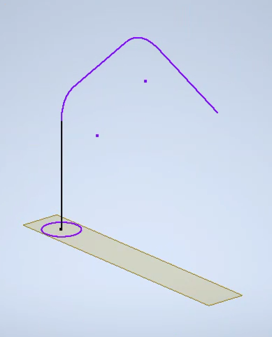 Rectangular base, line drawn up from one end of base and curving to the right and then arcing down—like a desk lamp