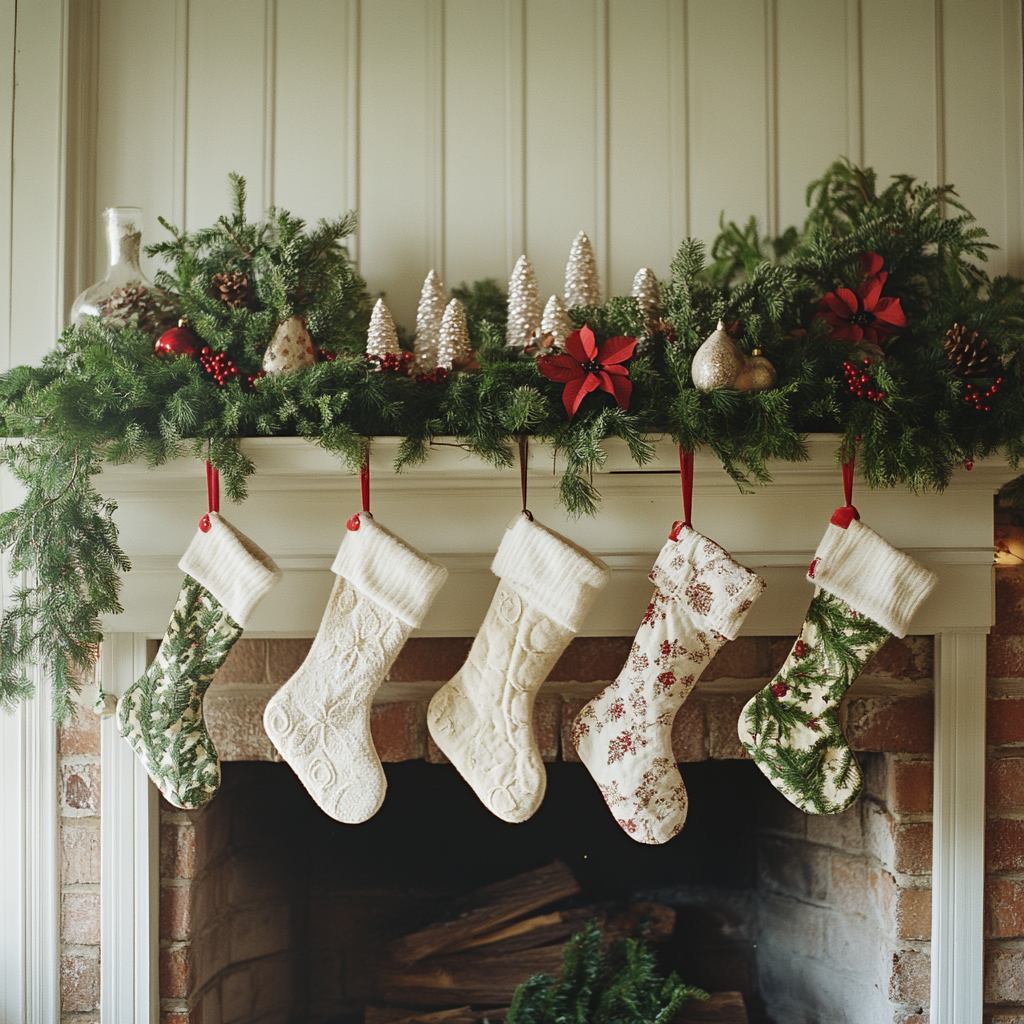 A mantel decorated for Christmas | Source: Midjourney