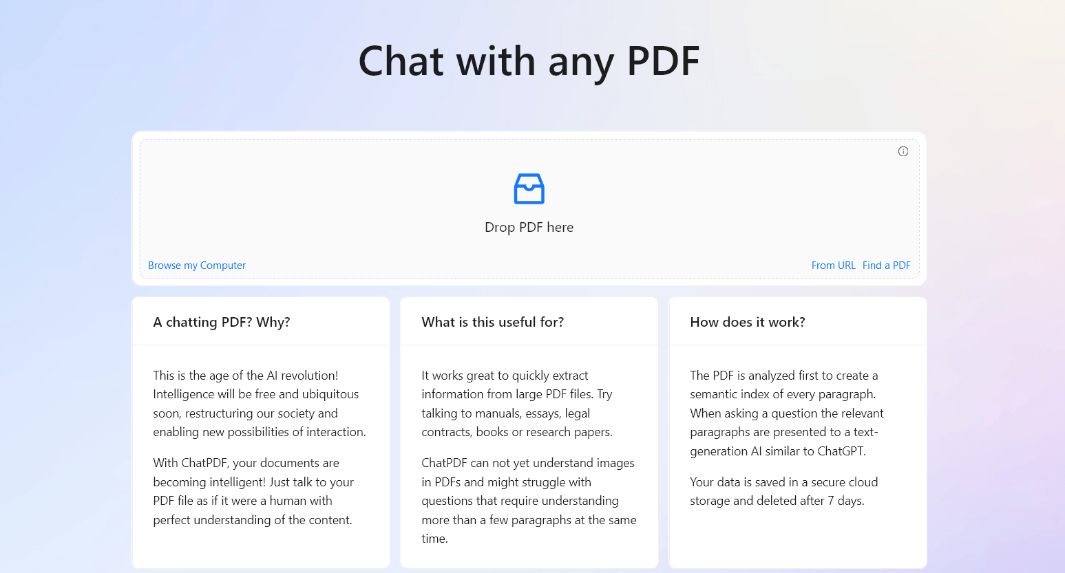 ChatPDF's landing page