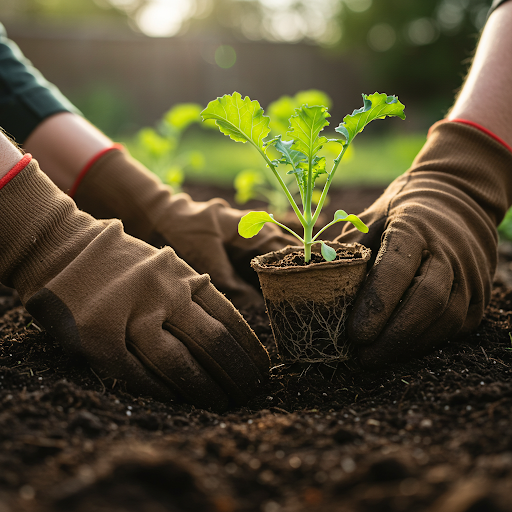 Transplanting Kale Seedlings