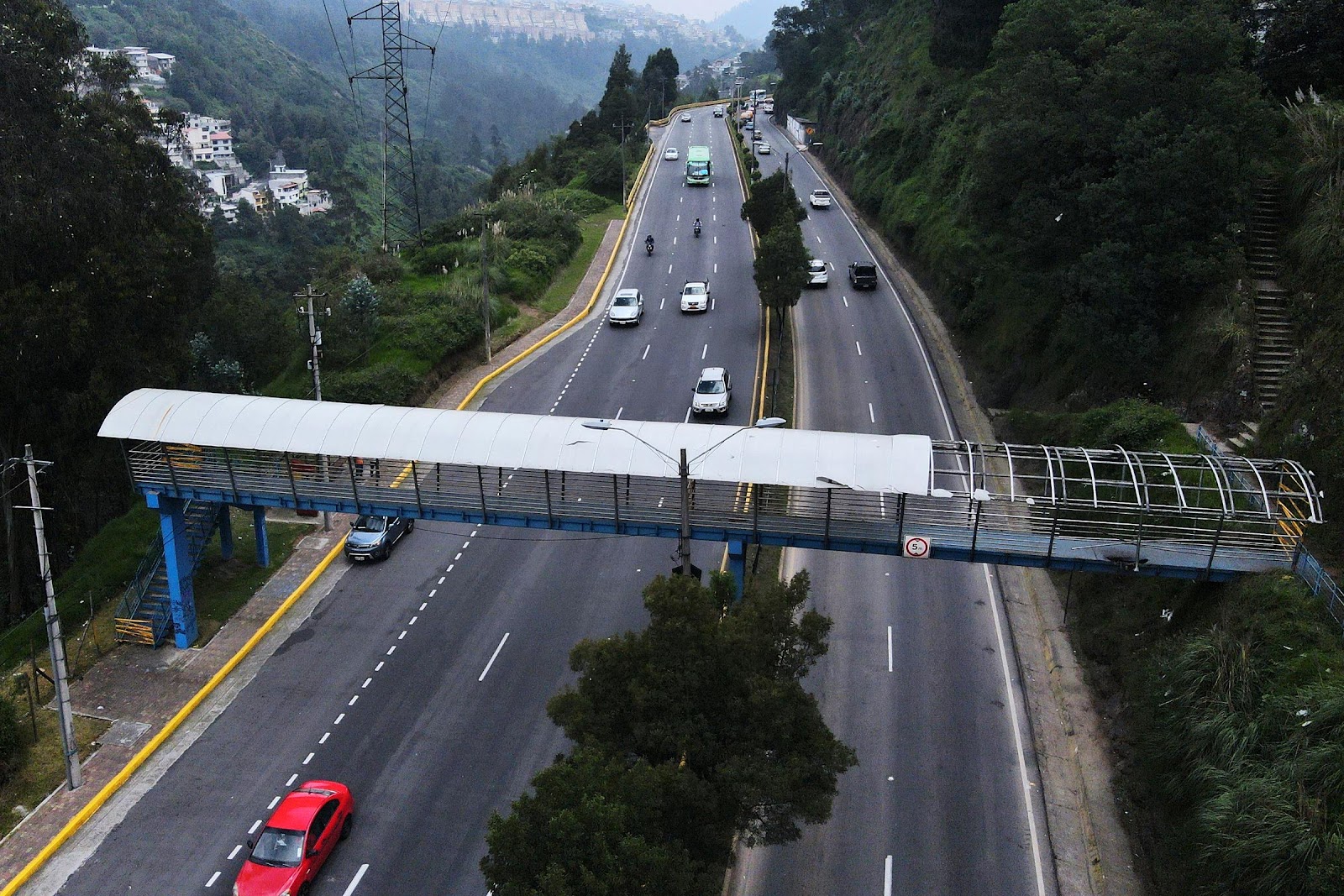 An aerial view of a damaged bridge over Rumiñahui highway in Quito, Ecuador on January 9, 2024 | Source: Getty Images