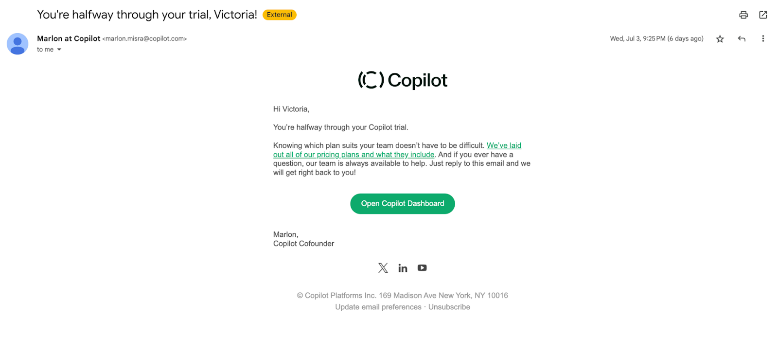 Copilot trial email