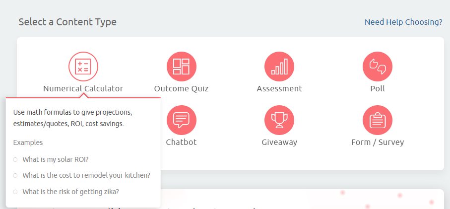 Outgrow's Interactive content types
