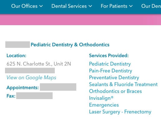 pediatric dental practice website