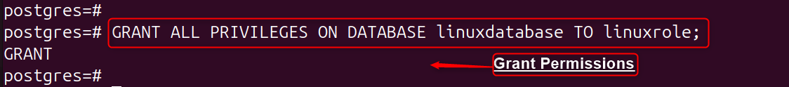 GRANT ALL PRIVILEGES ON DATABASE linuxdatabase TO linuxrole;