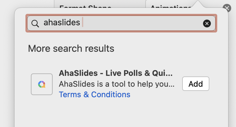 busca AhaSlides na caixa de complementos de busca - Como engadir un temporizador en PowerPoint