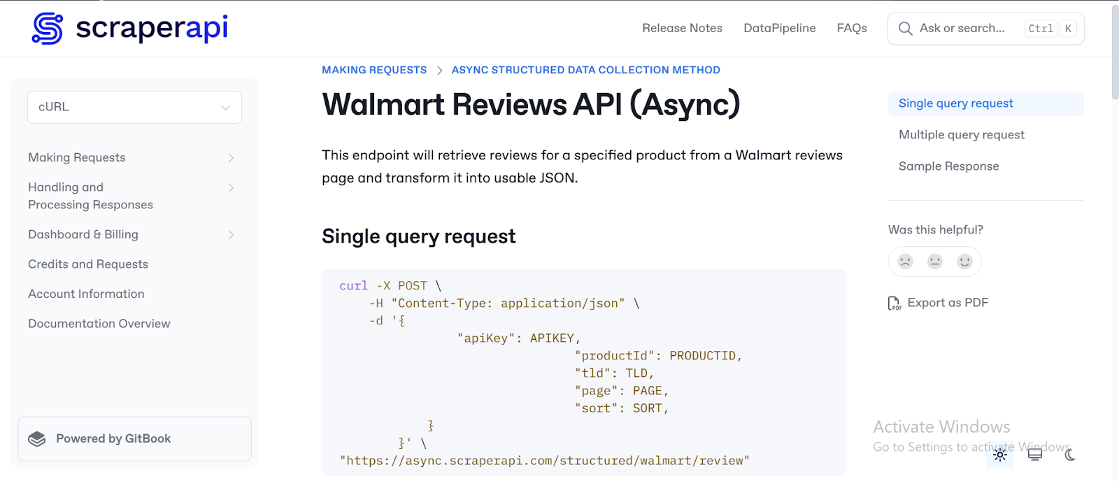 ScraperAPI Resource: instructions for using Walmart Reviews API (Async)