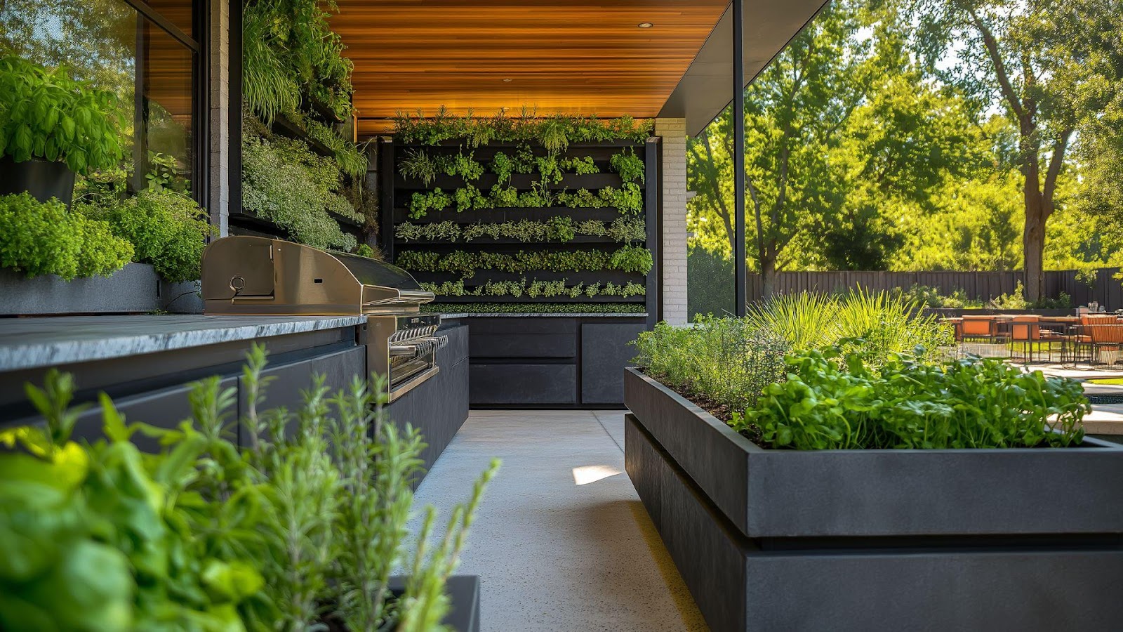 A patio with plants growing on the walls

AI-generated content may be incorrect.