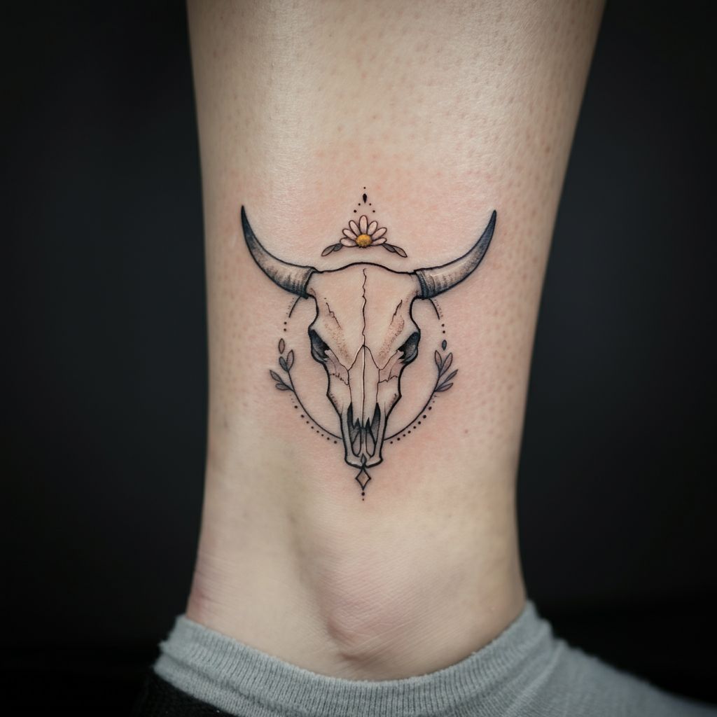 Cow Skull Tattoo on leg