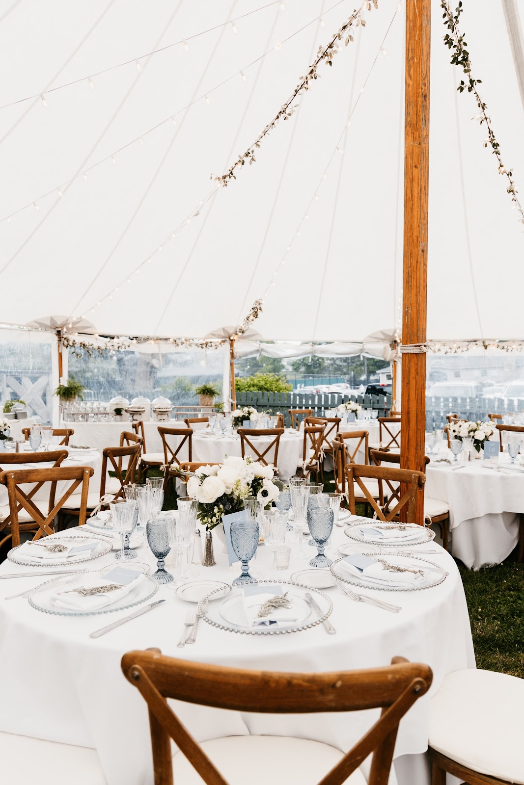 Tented wedding reception at Eastern Yacht Club Marblehead, MA