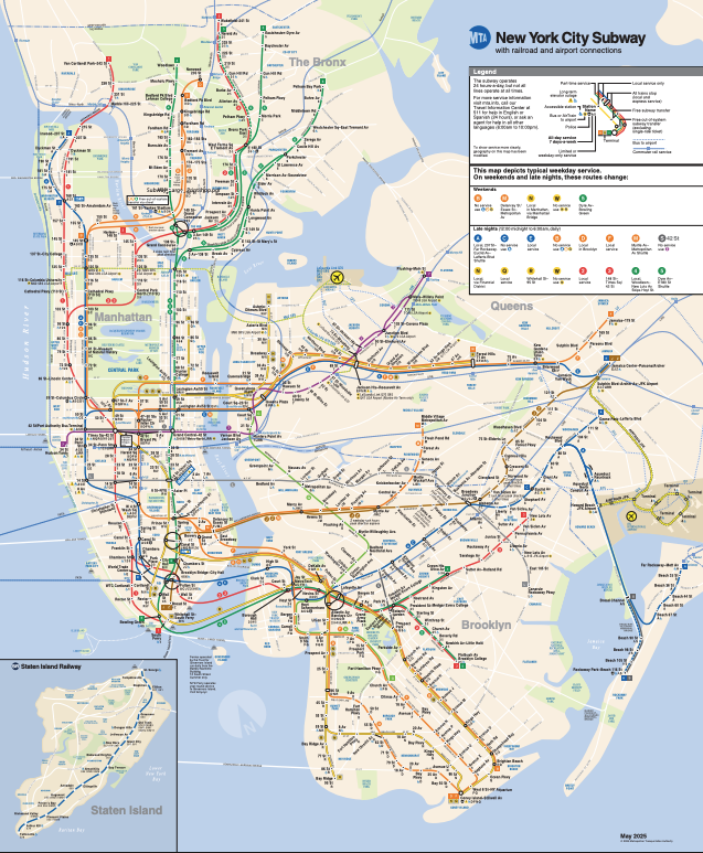 A screenshot of the geographic MTA map shows the lines and stations overlaid on a geographic map of the city
