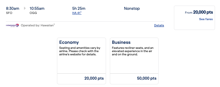 screenshot of flight on Hawaiian airlines booked on JetBlue