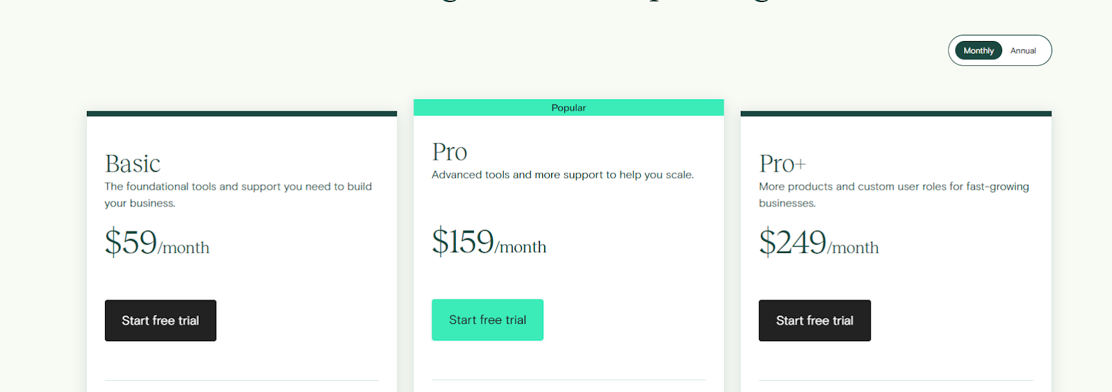 teachable pricing page