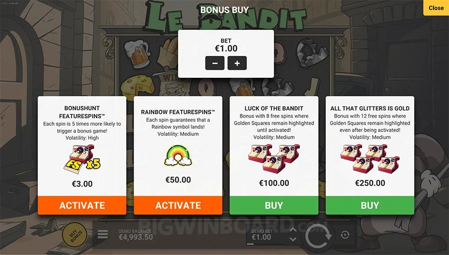 Le Bandit bonus buy feature options