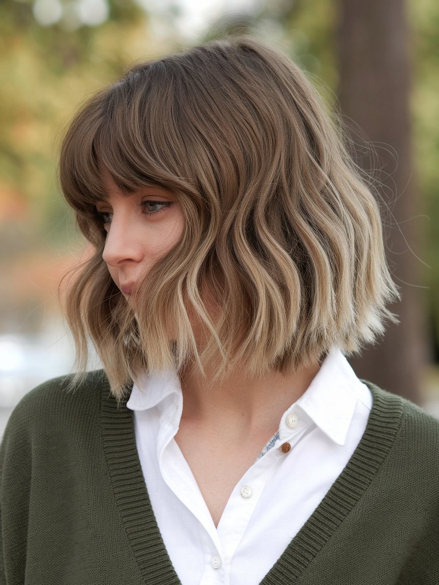 31. Wavy Bob with Bangs