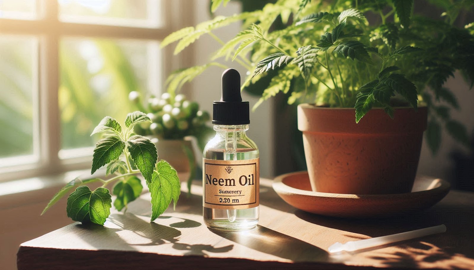 Does Neem Oil Harm Plants, a neem oil on the table.