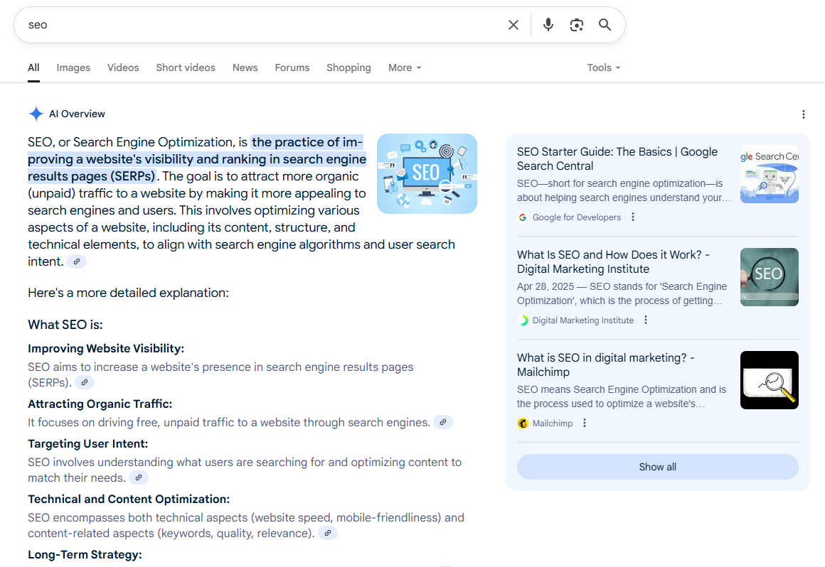 image demonstrates AI Overviews answers