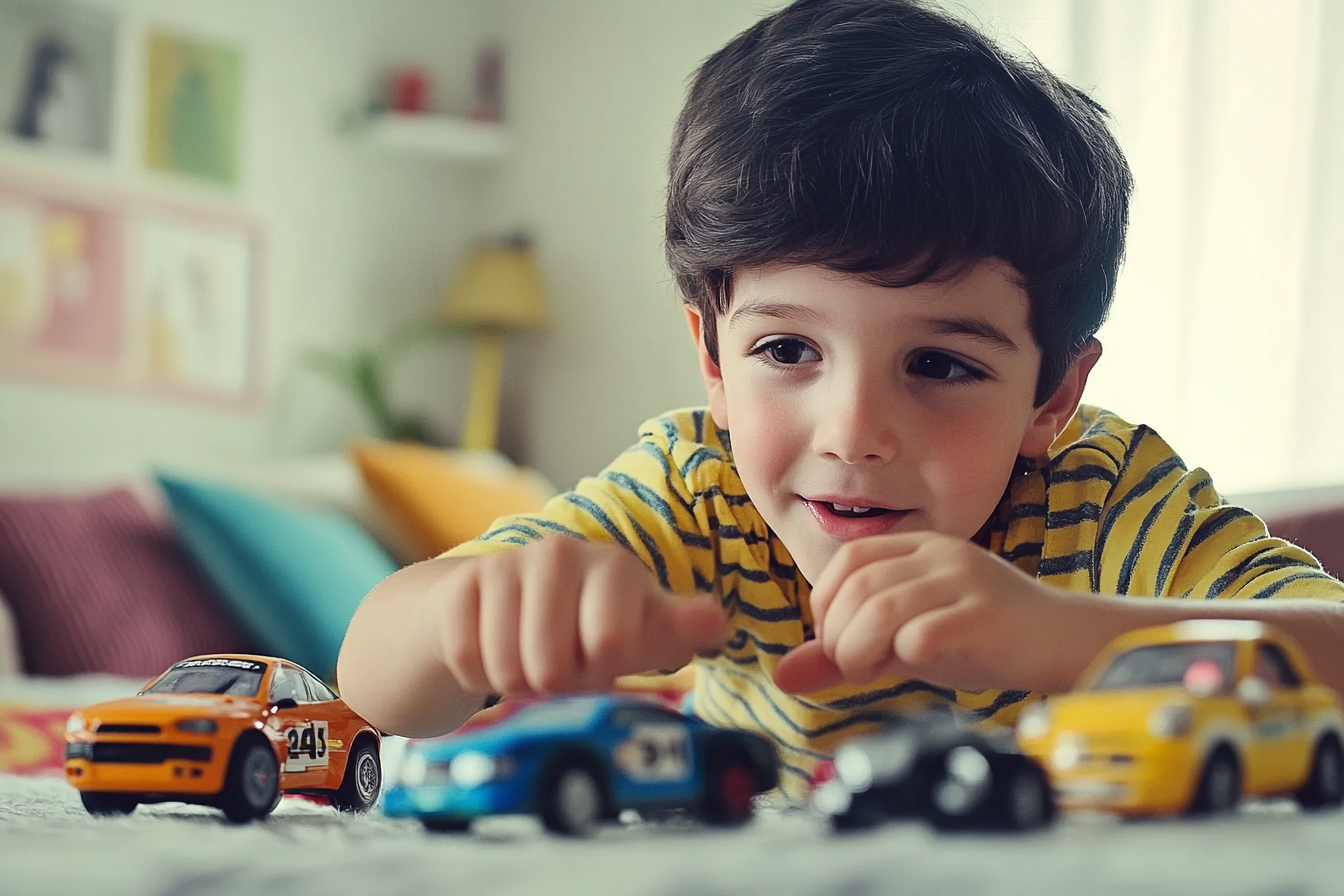 A boy playing with toy cars | Source: Midjourney