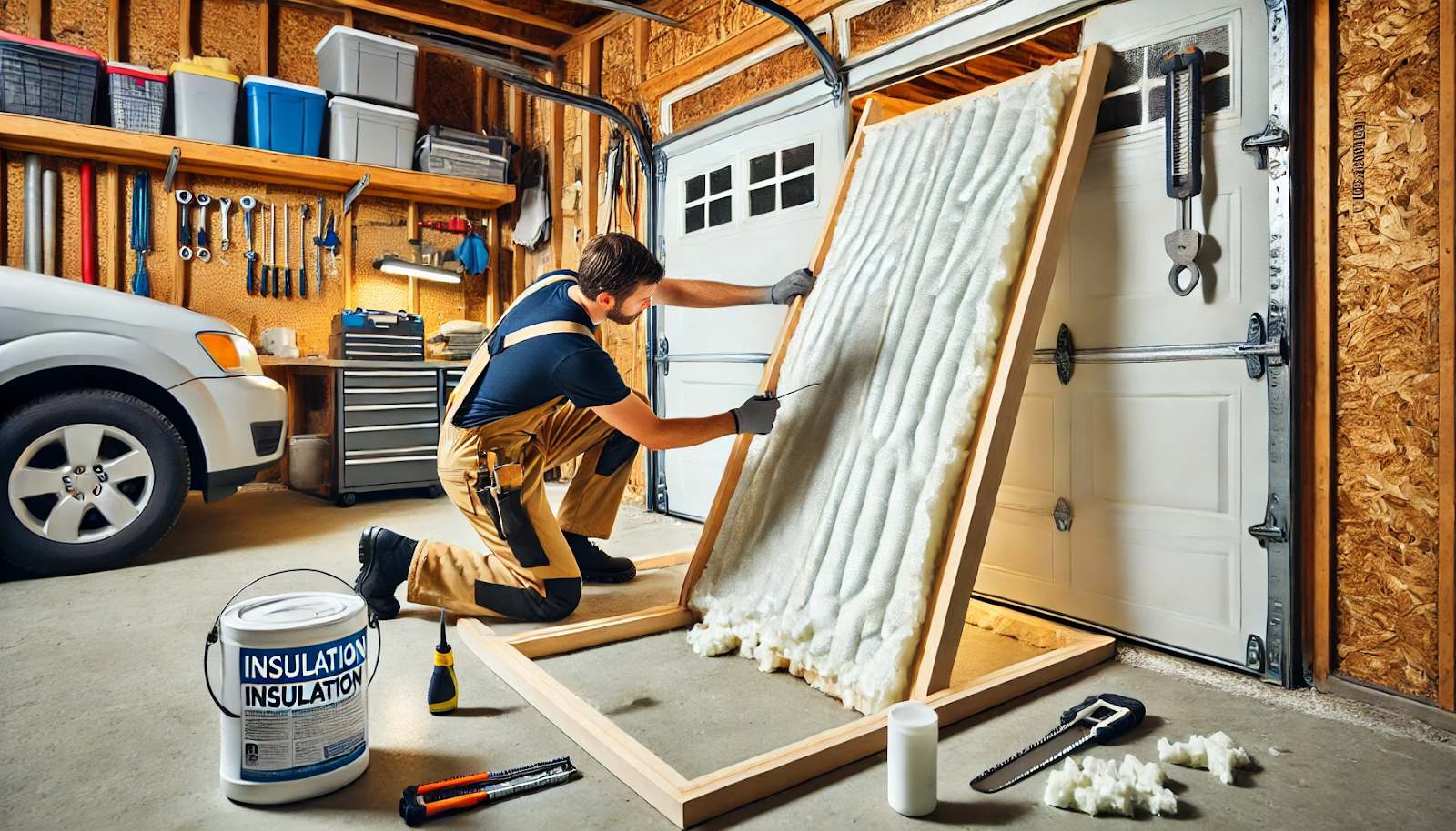 insulating garage door with foam board