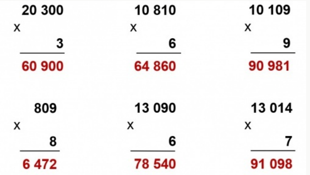 BÀI 28.NHÂN SỐ CÓ NĂM CHỮ SỐ VỚI SỐ CÓ MỘT CHỮ SỐTHỰC HÀNHBài 1: Đặt tính rồi tính   20 300 x 3                                   809 x 8   10 810 x 6                                   13 090 x 6   10 109 x 9                                   13 014 x 7Giải nhanh:LUYỆN TẬPBài 1: Tính nhẩm   30 x 3                                           50 x 4   3 000 x 3                                      500 x 4   30 000 x 3                                    5 000 x 4Giải nhanh:   90                                               200   9 000                                          2 000   90 000                                        20 000Bài 2: Tìm các biểu thức có giá trị bằng nhauGiải nhanh:Bài 3: Nêu số đo thích hợpGiải nhanh:Cạnh hình vuông10 cm120 cm800 cm2 100 cm10 500 cmChu vi hình vuông40 cm480 cm3 200 cm8 400 cm42 000 cm Bài 4: Ngày đầu người ta nhập về kho 36 250 quả trứng, ngày hôm sau nhập về số trứng gấp 2 lền ngày đầu. Hỏi ngày hôm sau người ta nhập về kho bao nhiêu quả trứng?Giải nhanh:Ngày hôm sau người ta nhập về kho: 36 250 x 2 = 72 500 quả trứng.Bài 5: Nhà của Hà cách trường 5 400 m. Hằng ngày đi học, Hà đi từ nhà đến trường rồi lại đi từ trường về nhà. Một tuần Hà đi học 5 ngày. Hỏi trong một tuần đi học, Hà phải đi bao nhiêu ki-lô-mét?Giải nhanh:Trong một tuần Hà phải đi: 5 400 x 2 x 5 = 54 000 m = 54 km.THỬ THÁCH