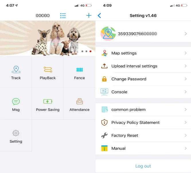 Mobile app settings for GPS Dog Tracker