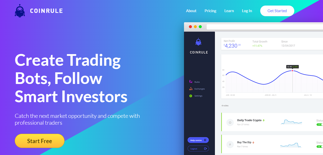 Coinrule is a cloud-based crypto trading bots platform.