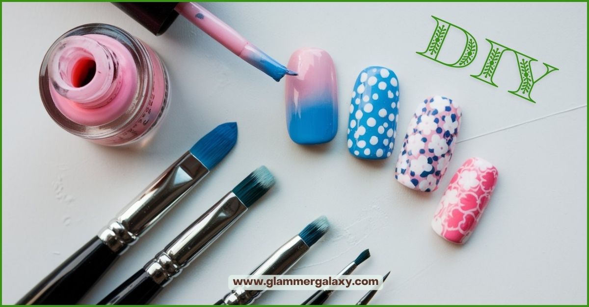 Nail polish and tools for DIY dark green nails guide