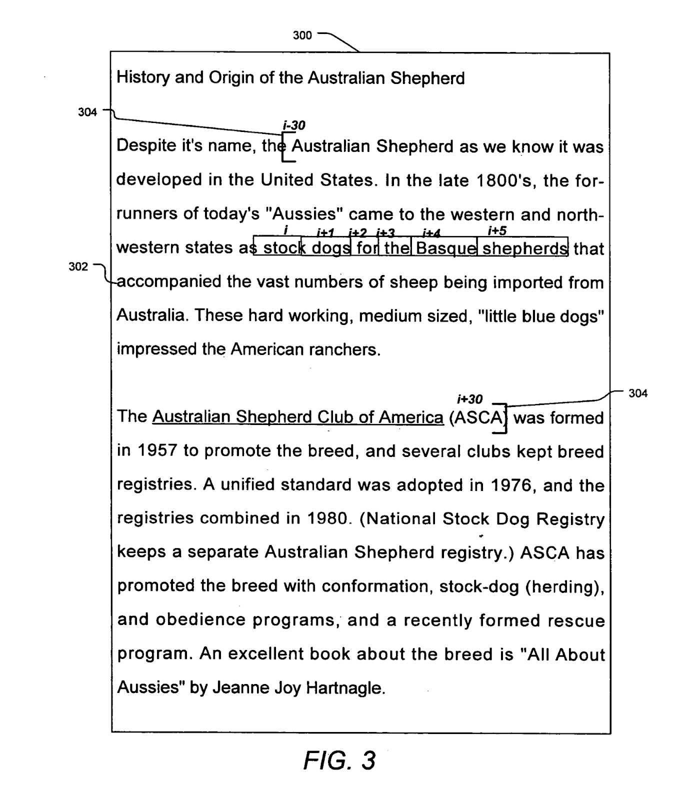 Example document on the Australian Shepherd, highlighting extracted phrases like 'Australian Shepherd' and 'Aussies.