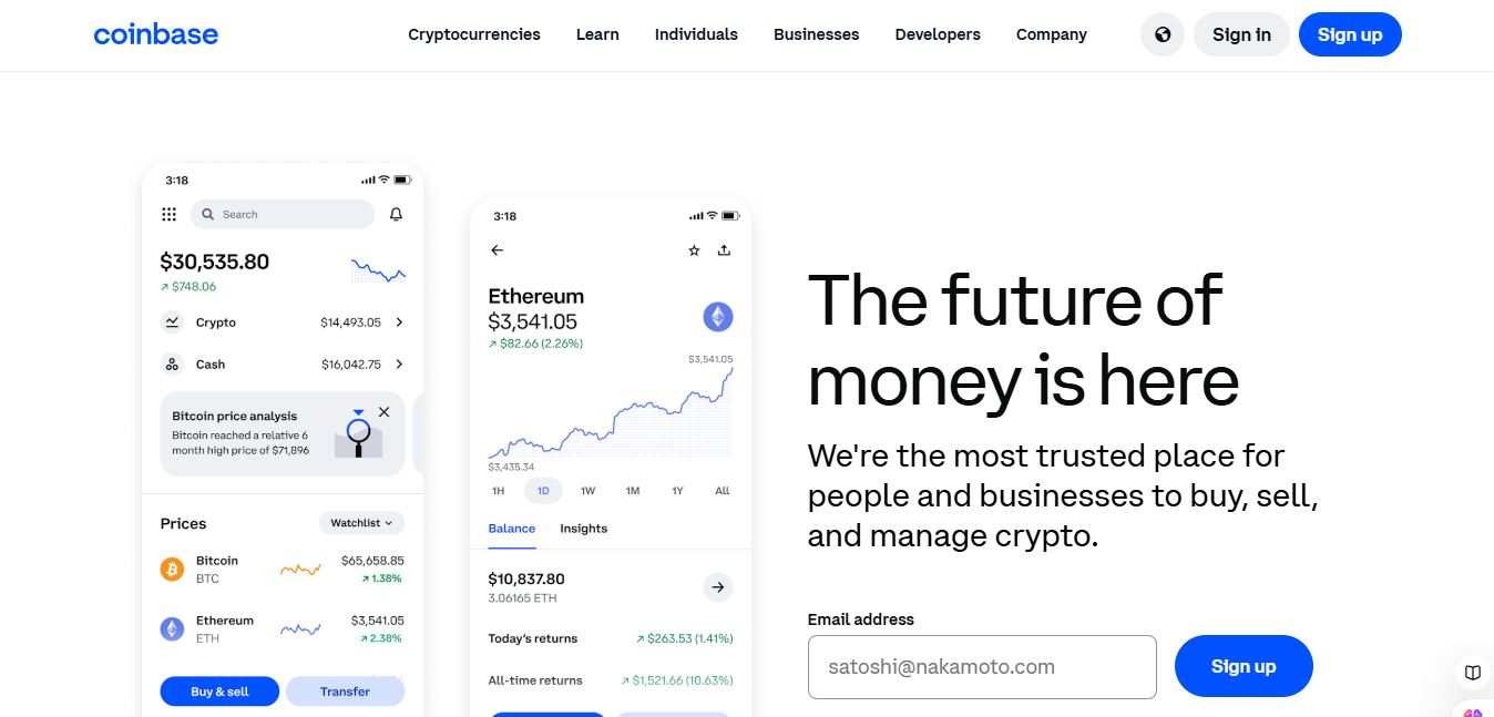 Coinbase homepage