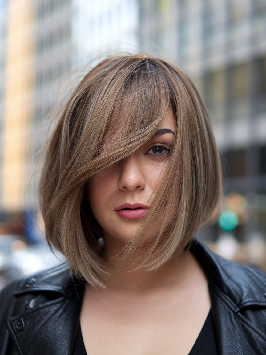 16. Chin-Length Bob with Side-Swept Bangs