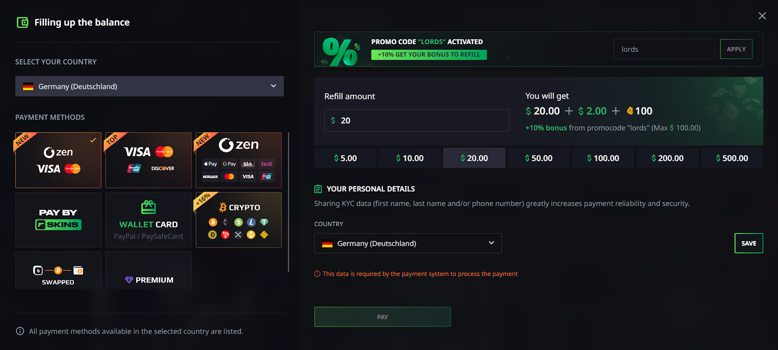 Hellcase payment methods