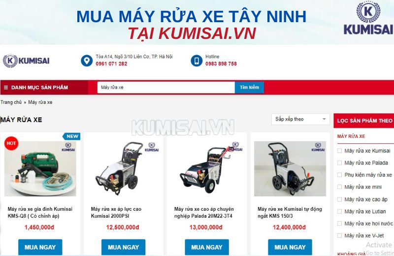 Mua máy rửa xe Tây Ninh tại website: Kumisai.vn