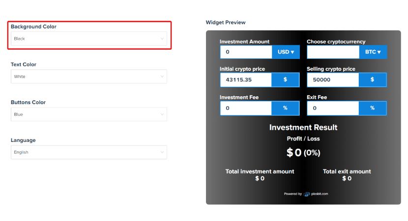 Customizing Crypto mining calculator widget for website