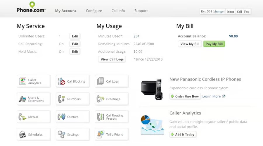Phone.com dashboard screenshot