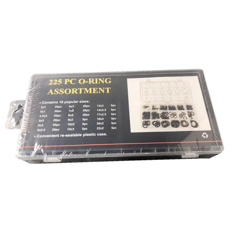 225 pcs/lot Black Rubber O Ring Assortment Washer Gasket Sealing O-Ring Kit