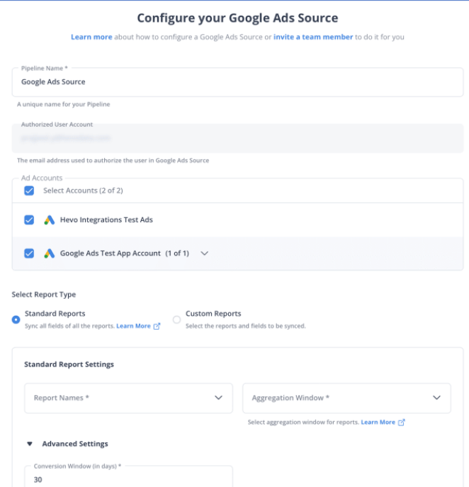 Configure Google Ads Source.