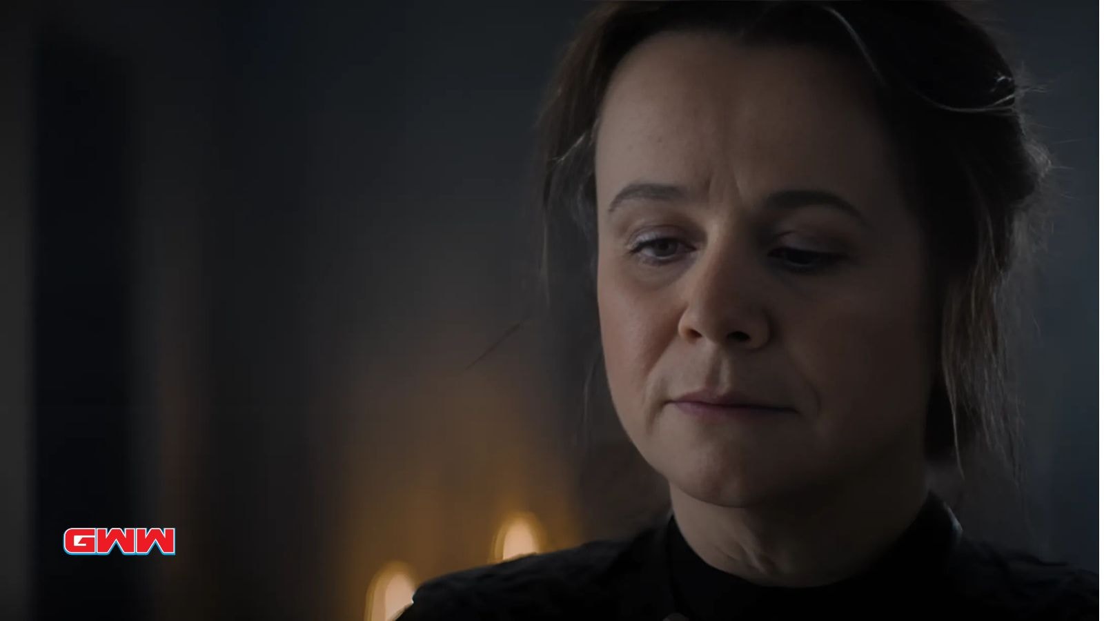 Rebecca Ferguson in a somber expression from Dune Prophecy trailer