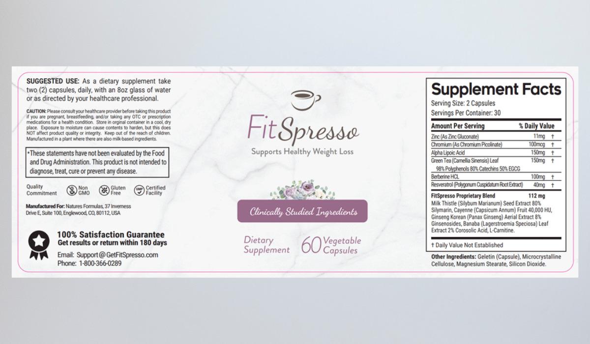 FitSpresso Supplement Facts