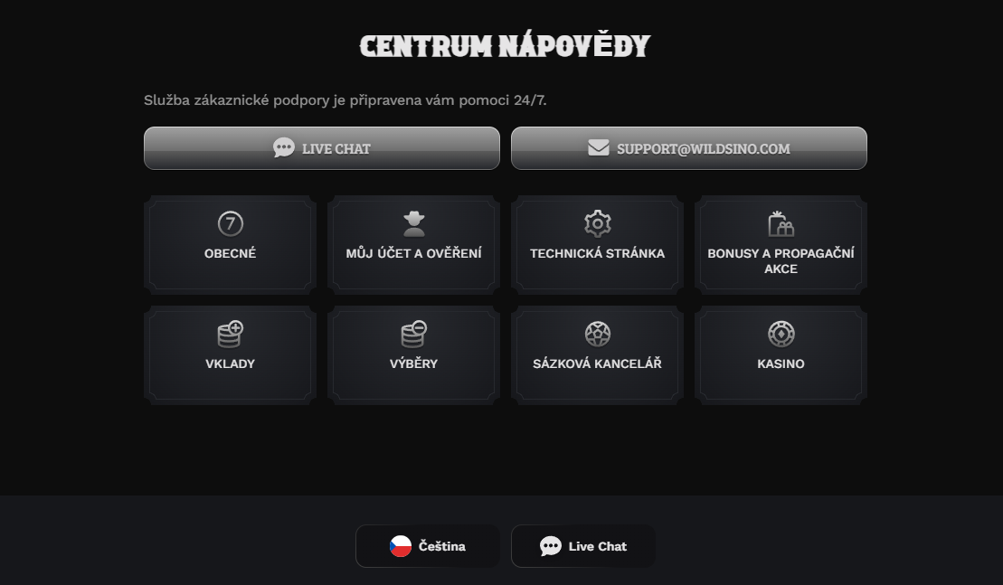 Wildsino zákaznická podpora