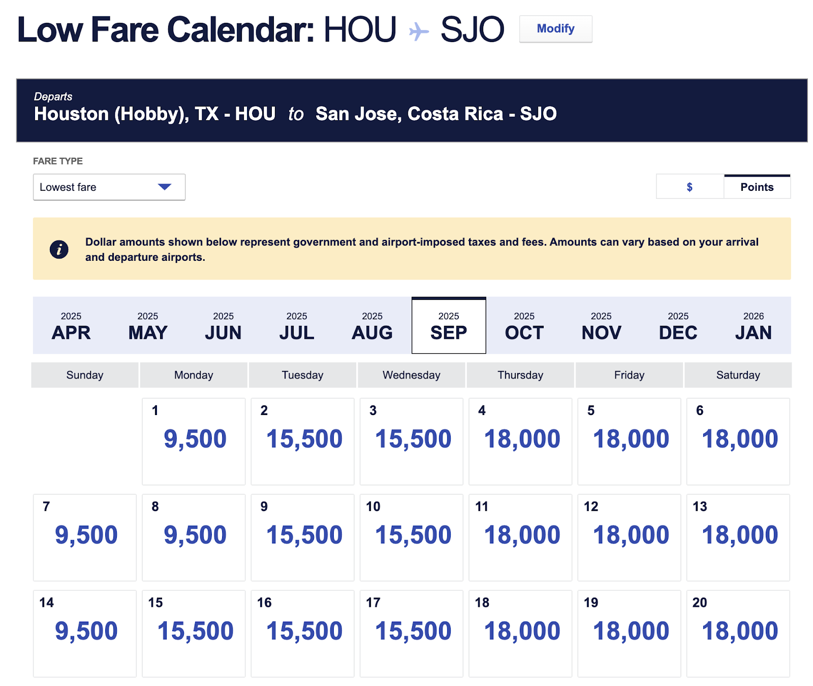 HOU to SJO on Southwest 