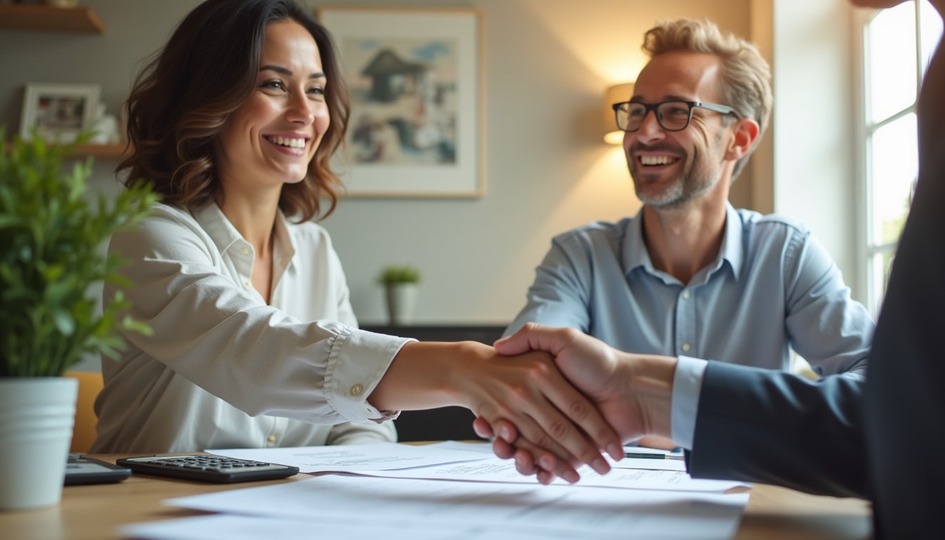 Illustration of a handshake between homeowner and tax professional with property documents, representing the benefits of professional tax representation