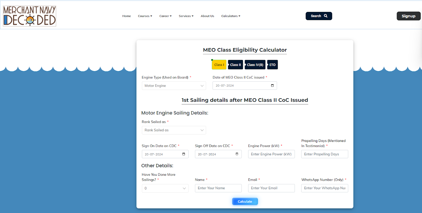 MEO Class 1 Eligibility Calculator