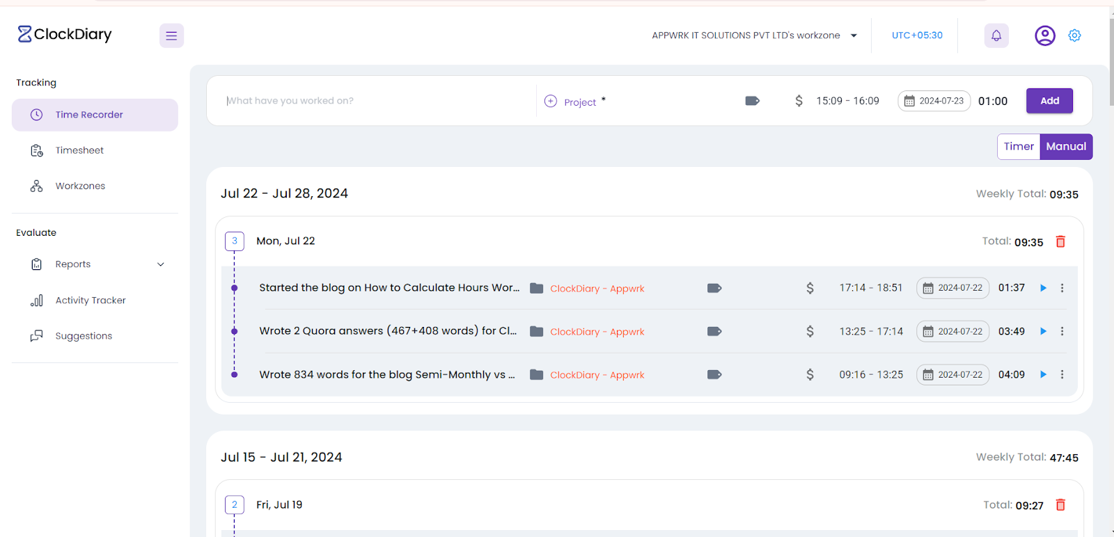 Here's How ClockDiary's Work Hours Calculator Page Looks Like 