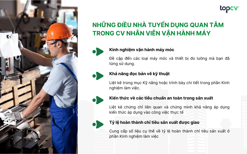 Những điều nhà tuyển dụng quan tâm trong CV Nhân viên vận hành máy