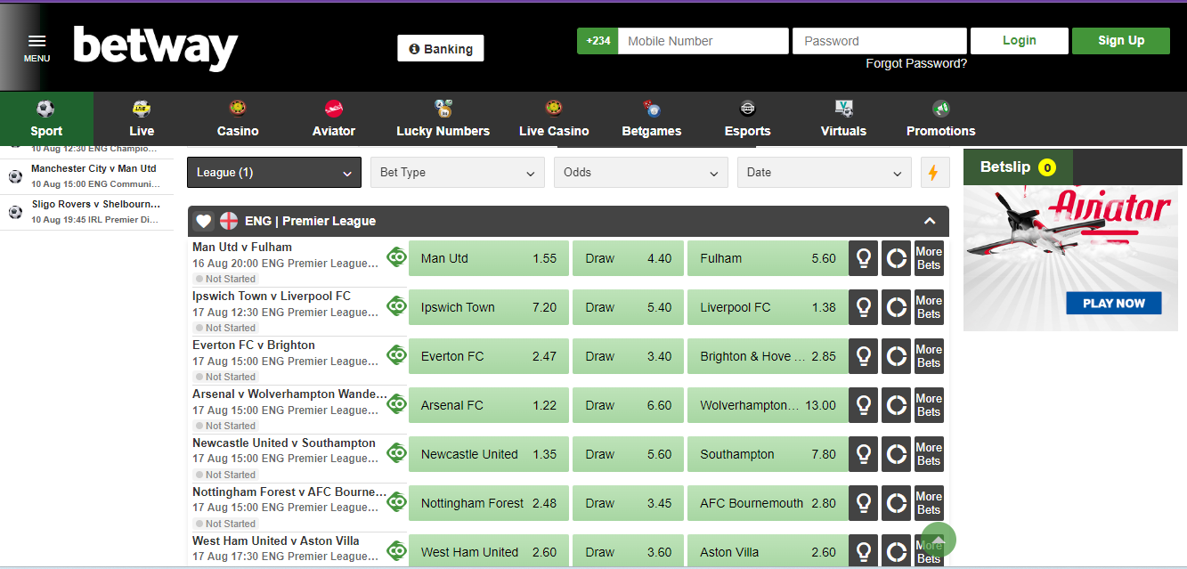 Betway Premier League Betting